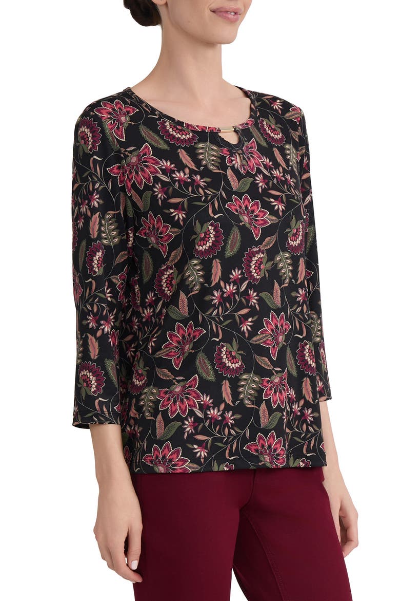 Keyhole Three-Quarter Sleeve Top, Alternate, color, JONES BLACK MULTI