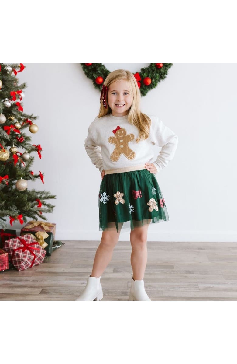 Sweet Wink Gingerbread Sequin Patch Christmas Sweatshirt, Alternate, color, Natural