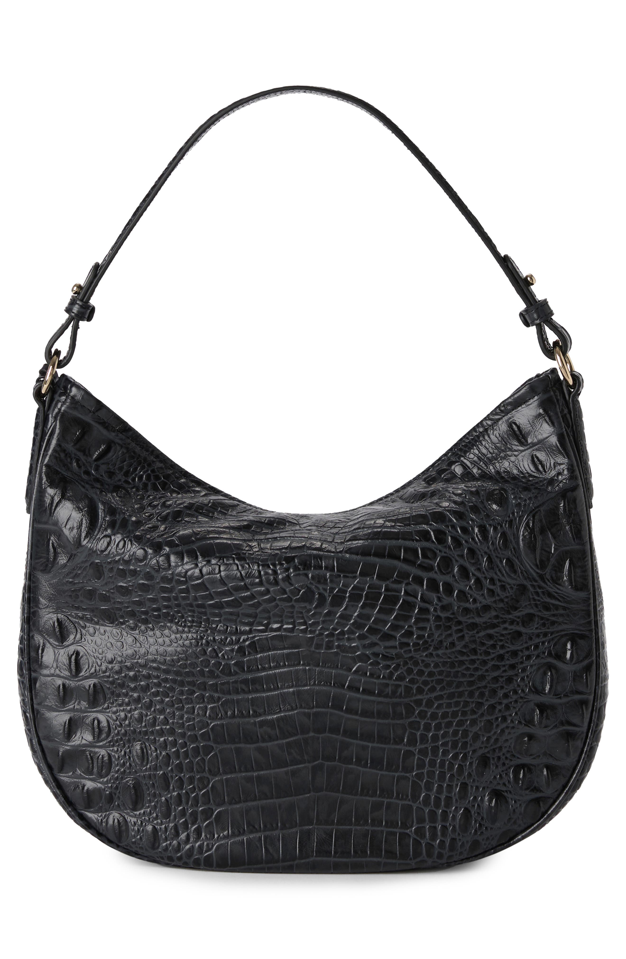 Brahmin Small Kathleen Croc Embossed Leather Shoulder Bag, Alternate, color, Black Alden Road