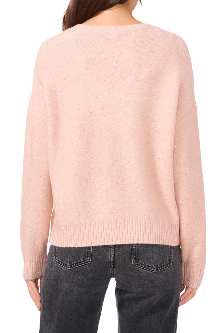 Sequin Detail V-Neck Sweater, Alternate, color, PEACHY CREAM