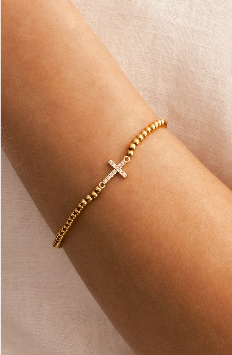 Mint & Lily Gold Beaded Cross Stretch Bracelet, Alternate, color, Gold