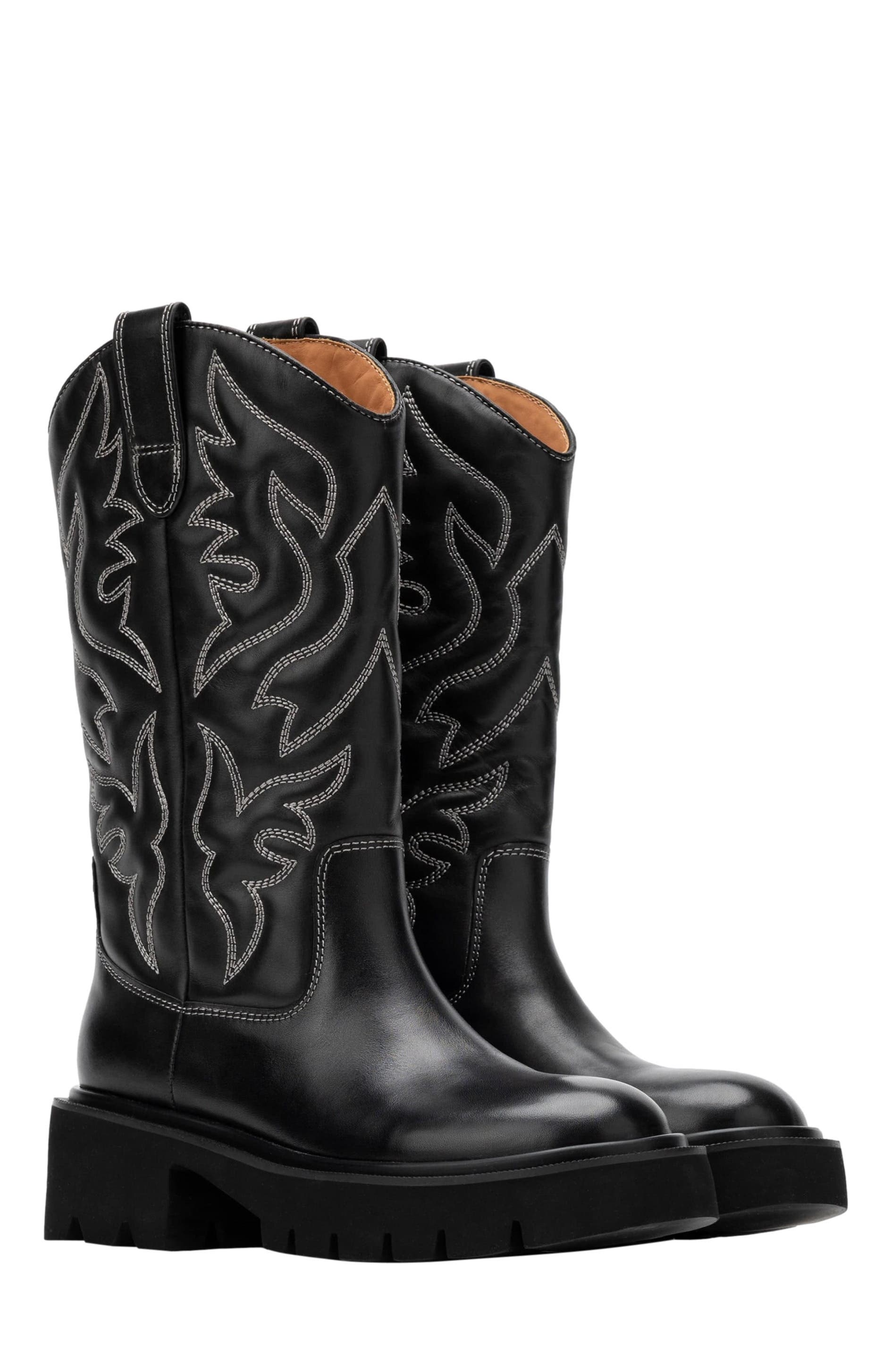 MARC NOLAN Daisy Lug Cowgirl Boots, Alternate, color, Black