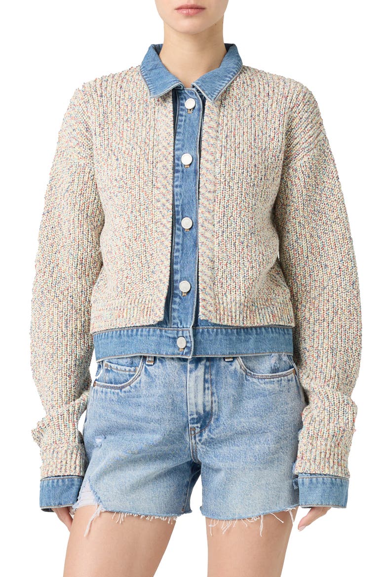 Knit Trucker Jacket, Main, color, HAPPY PLACE