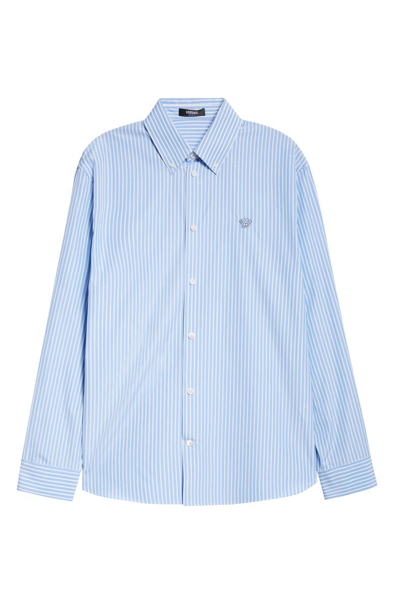 Versace Medusa Embroidered Stripe Cotton Oxford Button-Down Shirt, Main, color,