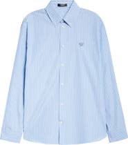 Versace Medusa Embroidered Stripe Cotton Oxford Button-Down Shirt