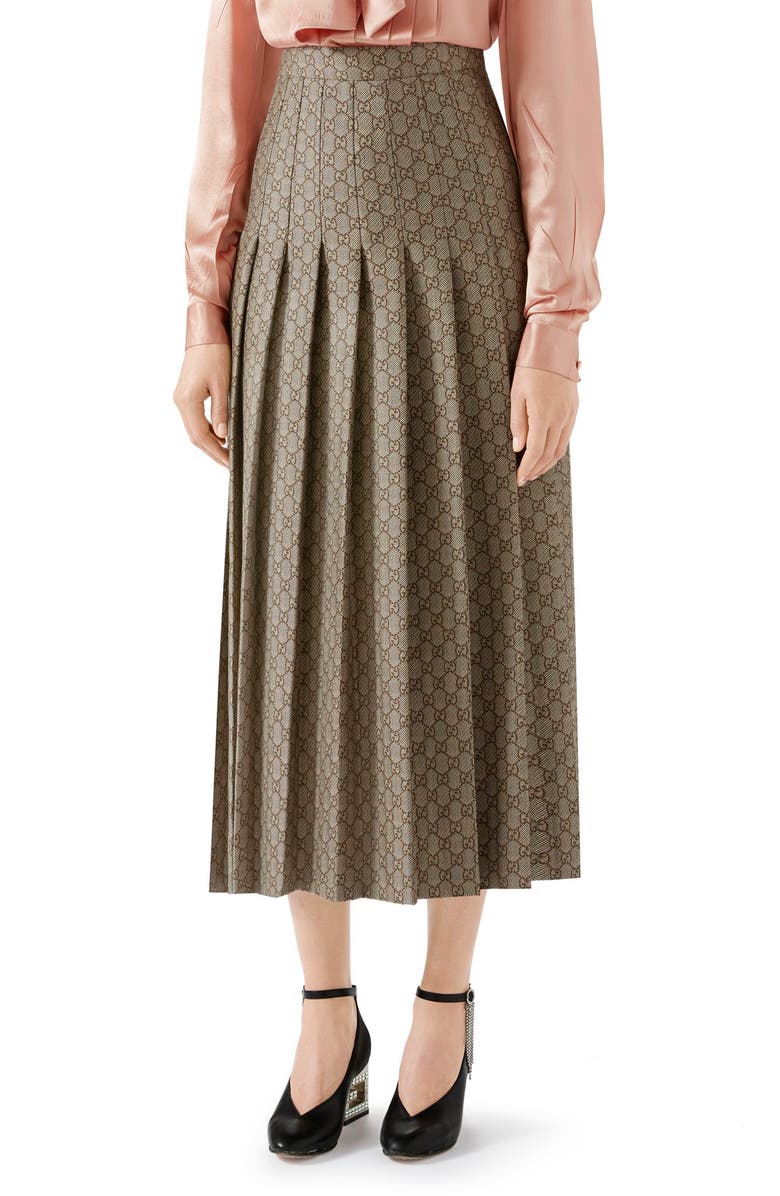Gucci Pleated GG Canvas Skirt, Main, color, 