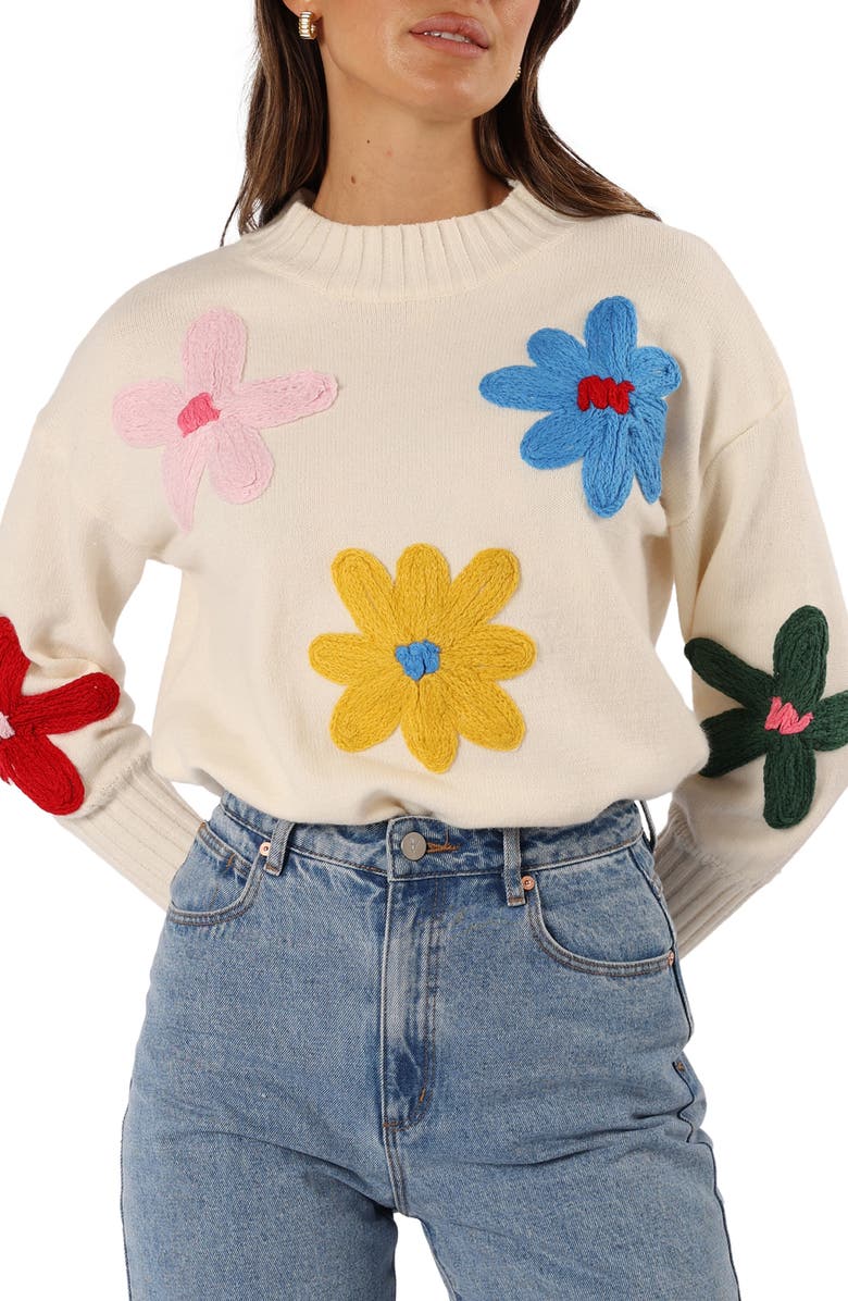 Petal & Pup Raelynn Embroidered Flower Sweater, Main, color, Cream