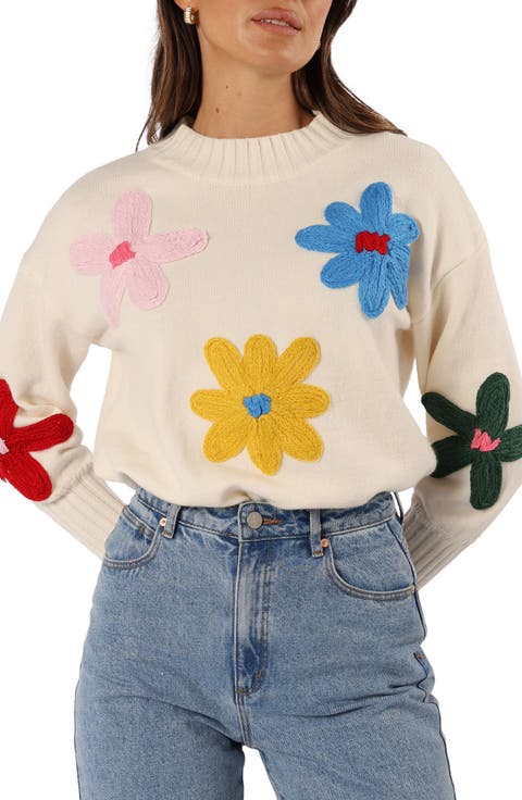 Raelynn Embroidered Flower Sweater