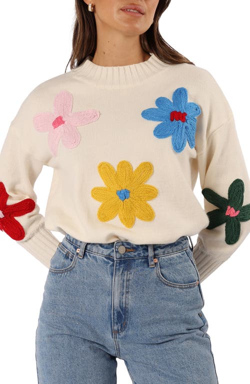 Petal & Pup Raelynn Embroidered Flower Sweater in Cream 