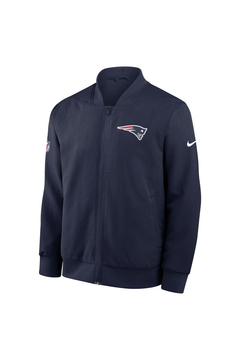 Men's Nike Navy New England Patriots Sideline Powerful Blocking Full-Zip Dri-FIT Bomber Jacket, Alternate, color, Navy