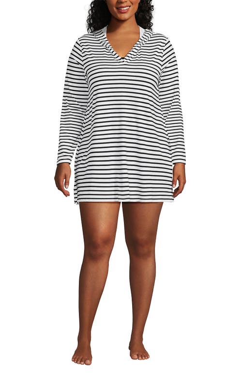 LANDS' END LANDS' END COTTON JERSEY LONG SLEEVE HOODED SWIM COVER-UP DRESS