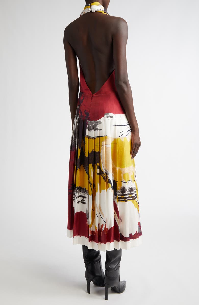 Altuzarra Carole Print Pleated Silk Halter Dress, Alternate, color, 