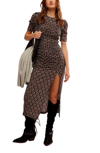 Shop Free People Briella Floral Side Slit Dress In Black Combo