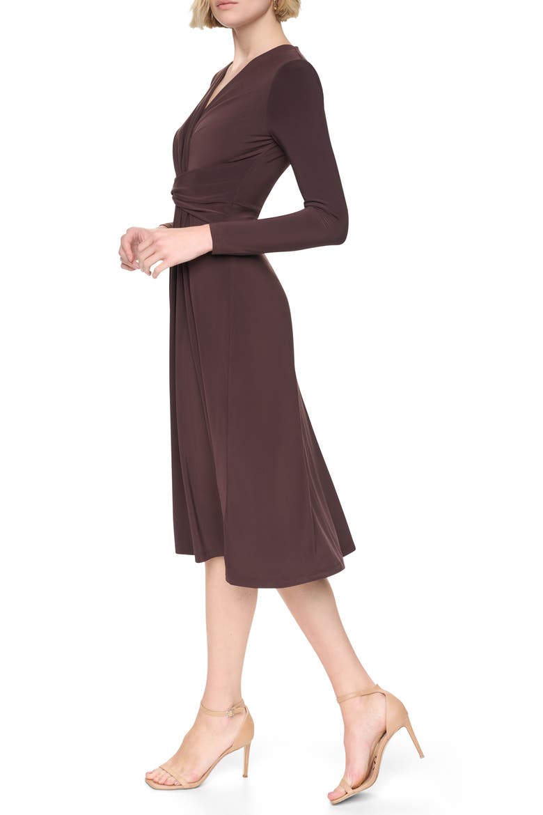 Long Sleeve V-Neck Midi Dress, Alternate, color, CHOCOLATE