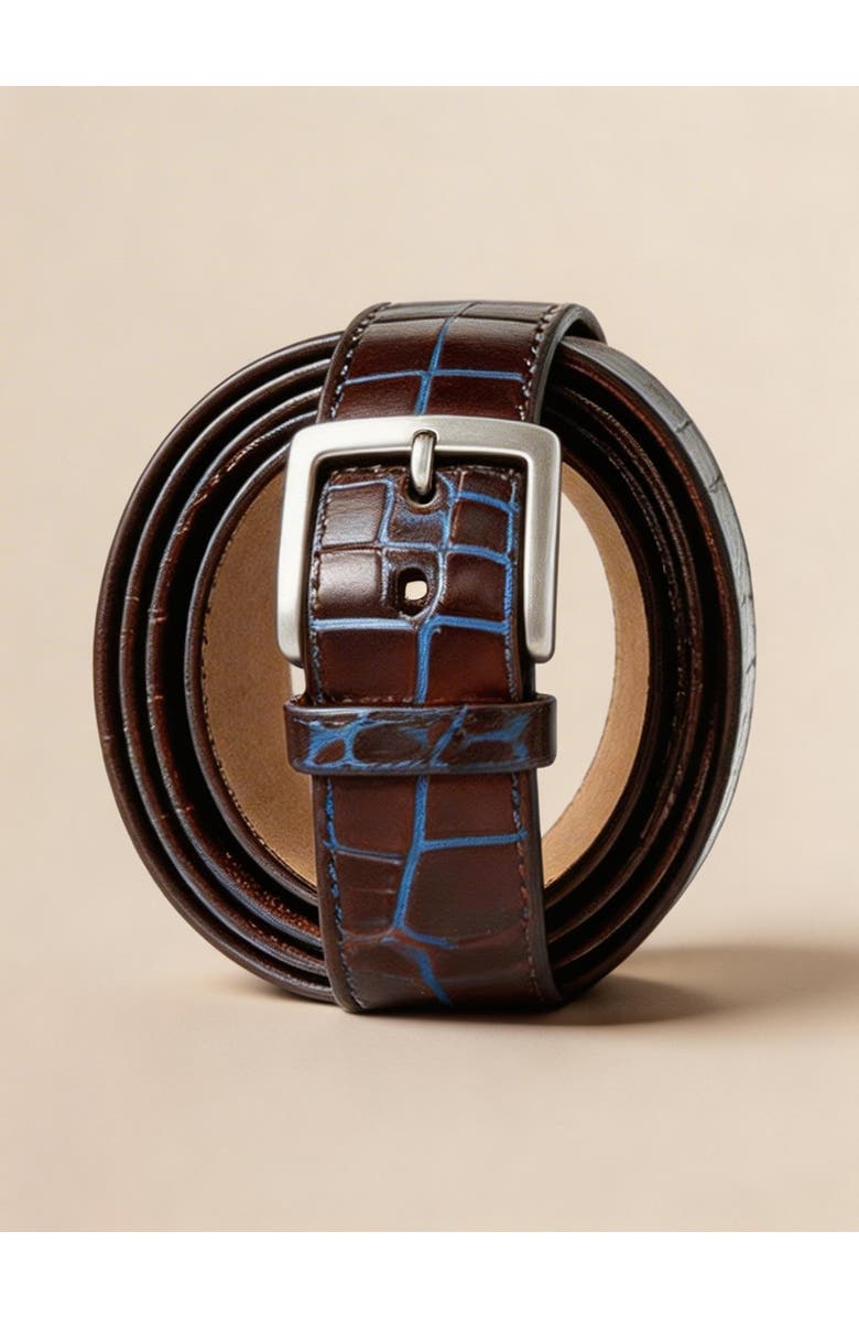 ASHWORTH GOLF Two Tone Embossed Croc Belt, Main, color, Chocolate/Indigo