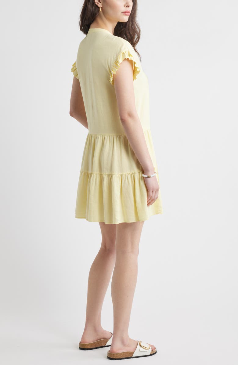 Caslon<sup>®</sup> Ruffle Sleeve Linen Blend Tiered Dress, Alternate, color, Yellow Pastel