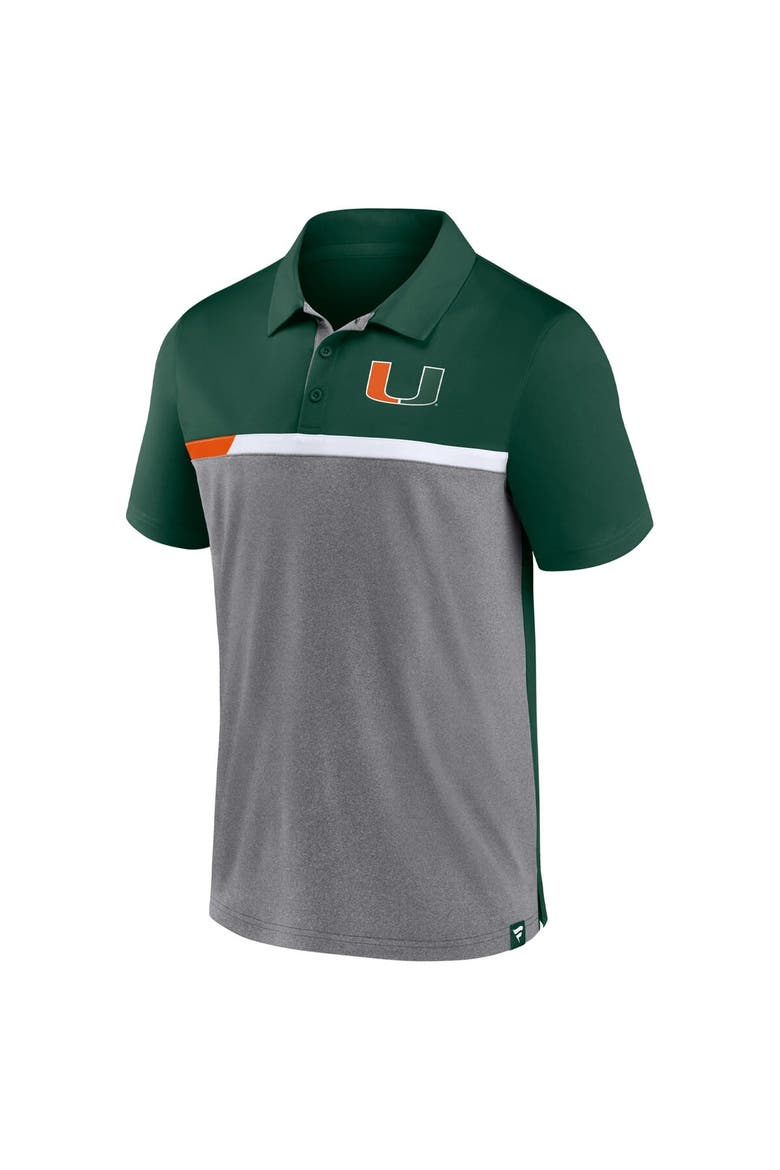 Men's Fanatics Hunter Green/Heathered Gray Miami Hurricanes Split Block Color Block Polo, Alternate, color, Green