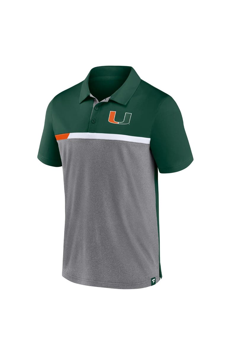 FANATICS Men's Fanatics Hunter Green/Heathered Gray Miami Hurricanes Split Block Color Block Polo, Alternate, color,