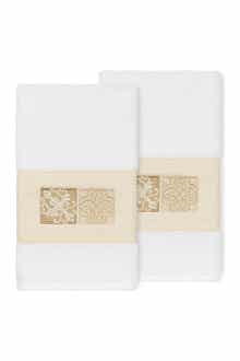 Linum Home Textiles Vivian Embellished Hand Towel - Set of 2 - White