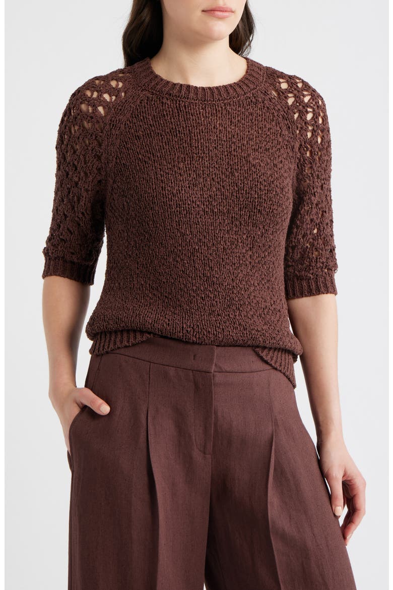 Fanuka Tape Yarn Open Knit Top, Main, color, MOCHA