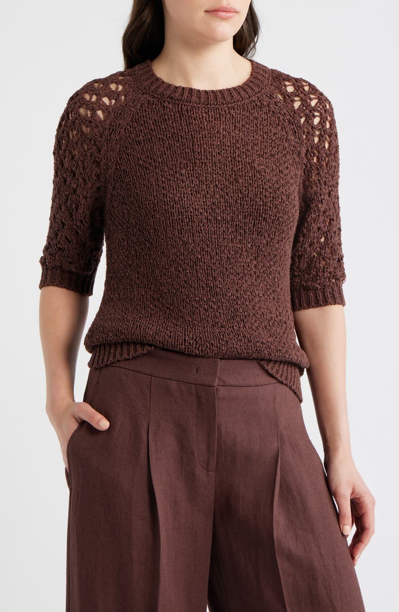 BOSS Fanuka Tape Yarn Open Knit Top, Main, color, Mocha