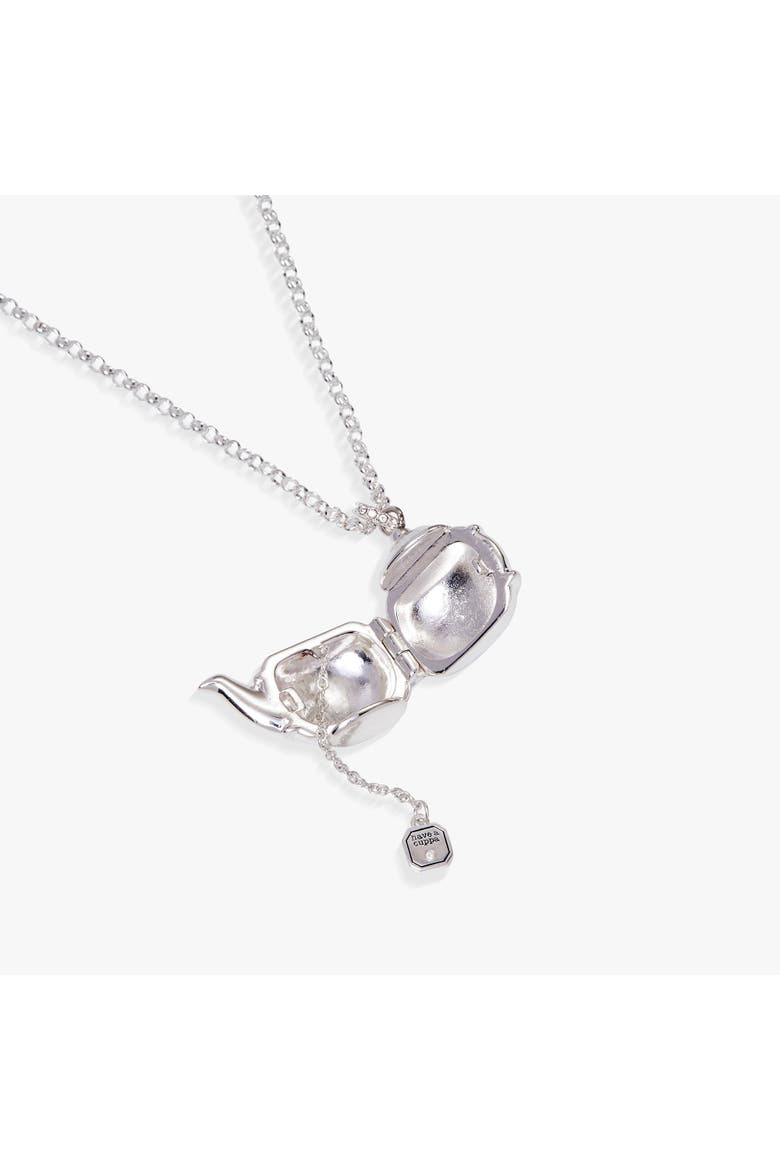 Floral Teapot Locket Pendant Necklace, Alternate, color, Silver