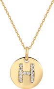 SUZY LEVIAN Yellow Sterling Silver White Cubic Zirconia Initial Disc Pendant Necklace