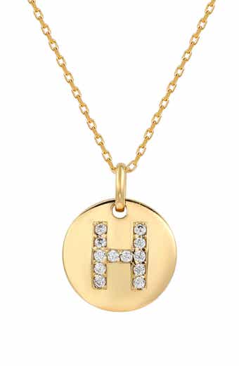 SUZY LEVIAN Yellow Sterling Silver White Cubic Zirconia Initial Disc Pendant Necklace