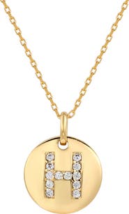 SUZY LEVIAN Yellow Sterling Silver White Cubic Zirconia Initial Disc Pendant Necklace