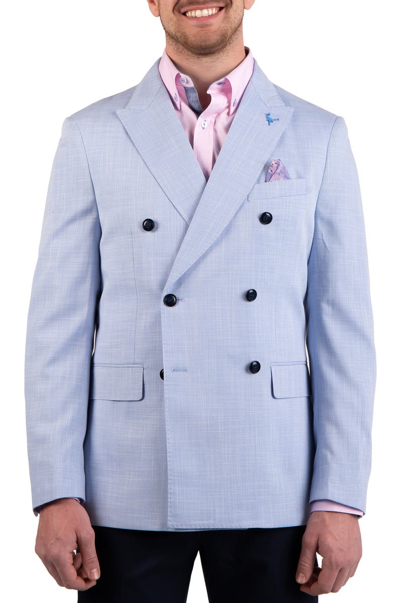 TailorByrd Textured Slub Double Breasted Sport Coat, Main, color, Light Blue