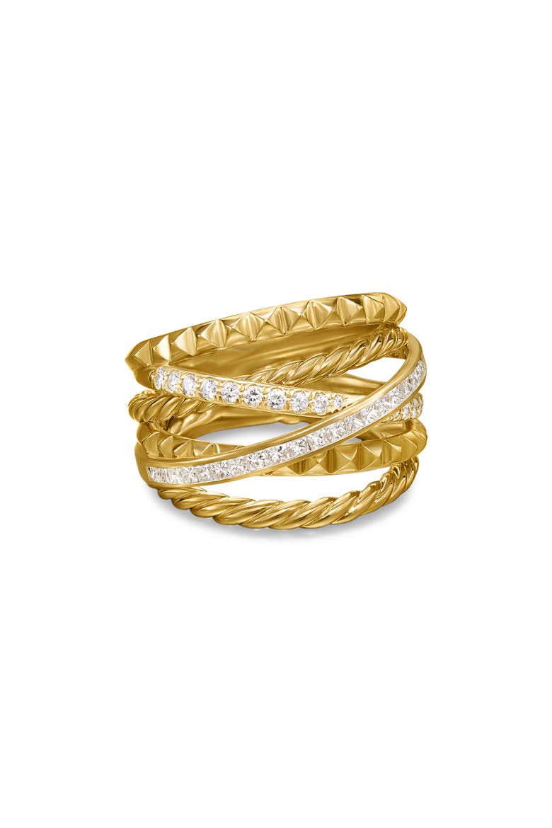 Crossover Trio Six-Row Ring in 18K Yellow Gold with Diamonds, 17.5mm, Alternate, color, 18K GOLD
