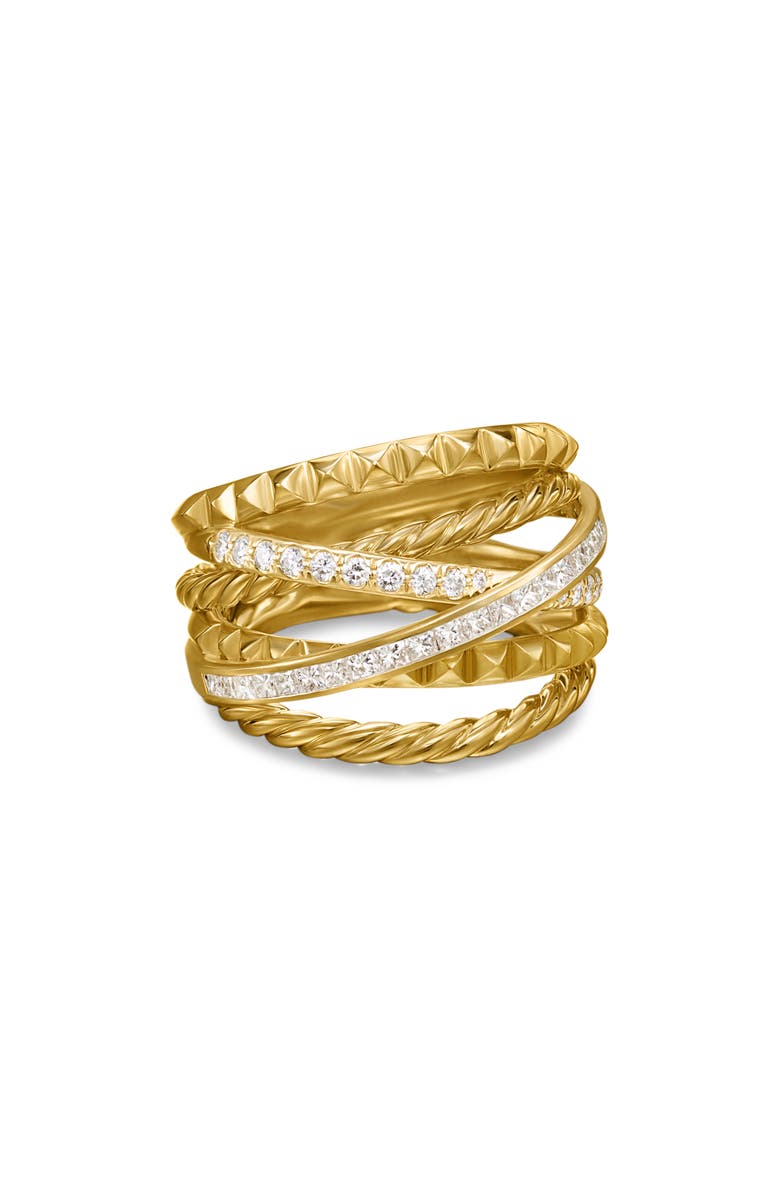 David Yurman Crossover Trio Six-Row Ring in 18K Yellow Gold with Diamonds, 17.5mm, Alternate, color, 18K Gold