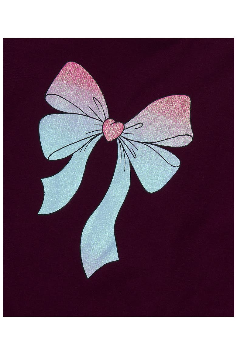 Girls Long Sleeve Graphic Tee With Puff Shoulder, Alternate, color, Glitter Bow/Plum