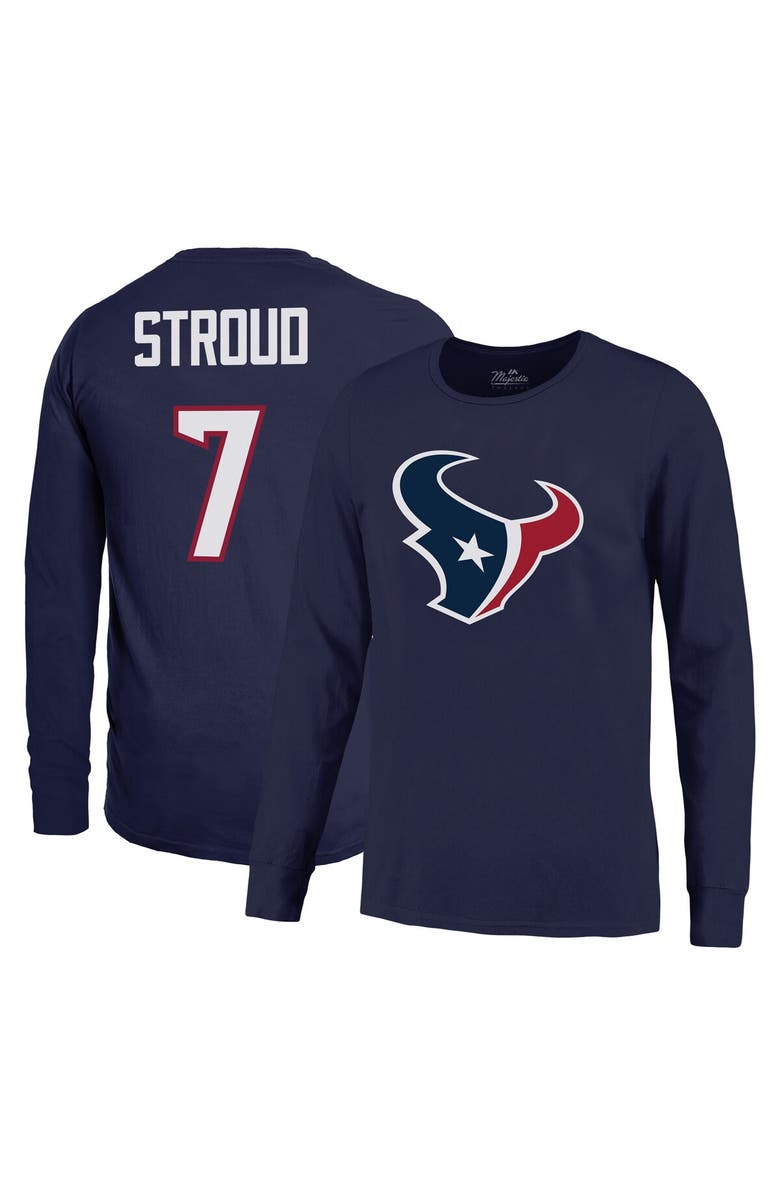 Majestic Threads Men's Majestic Threads C.J. Stroud Navy Houston Texans Name & Number Long Sleeve T-Shirt, Alternate, color, Navy