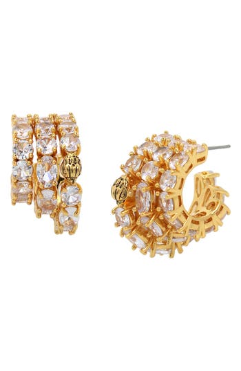 Kurt Geiger London Crystal Triple Row Huggie Hoop Earrings In Gold/crystal