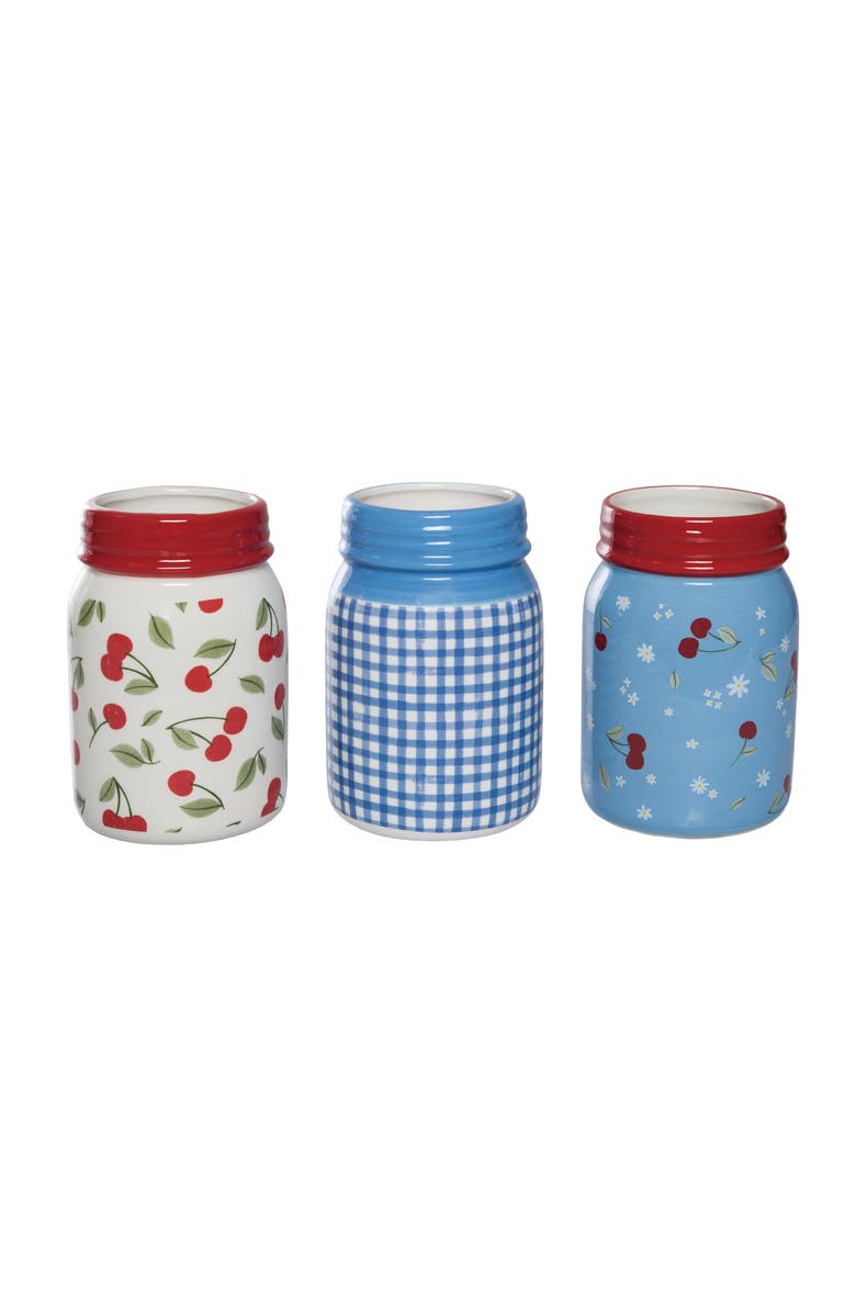 Transpac Dolomite Cherry Jars Set of 3 Multicolored for Spring Home Decor, Main, color, 3