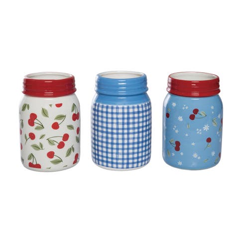 Dolomite Cherry Jars Set of 3 Multicolored for Spring Home Decor
