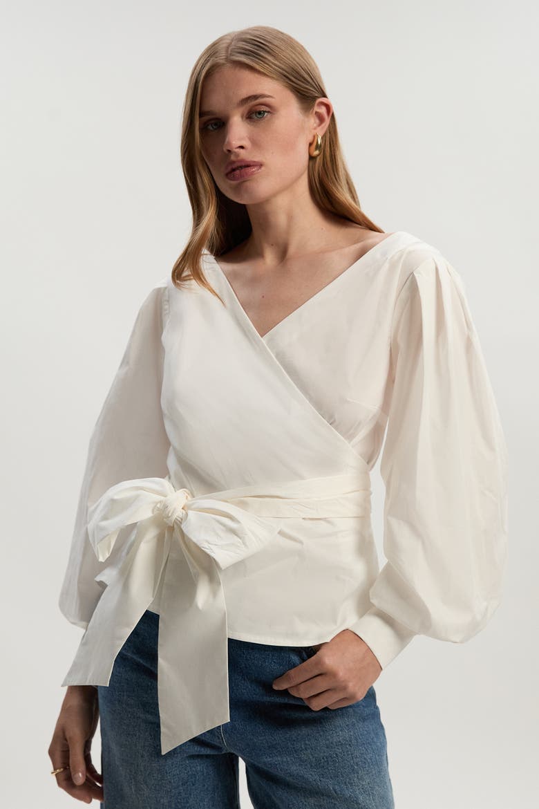 Woven Wrap Detail Blouse, Main, color, White