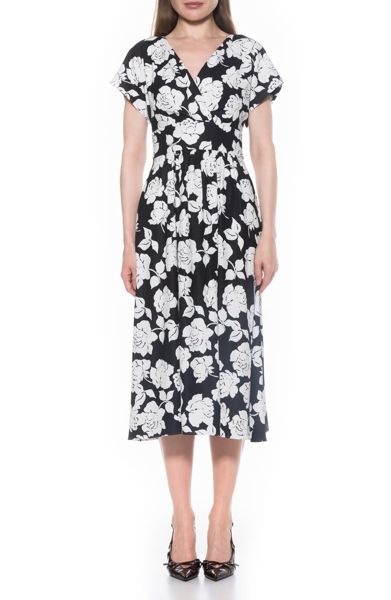 Alexia Admor Ava Short Sleeve Fit & Flare Midi Dress, Main, color, Black White Floral