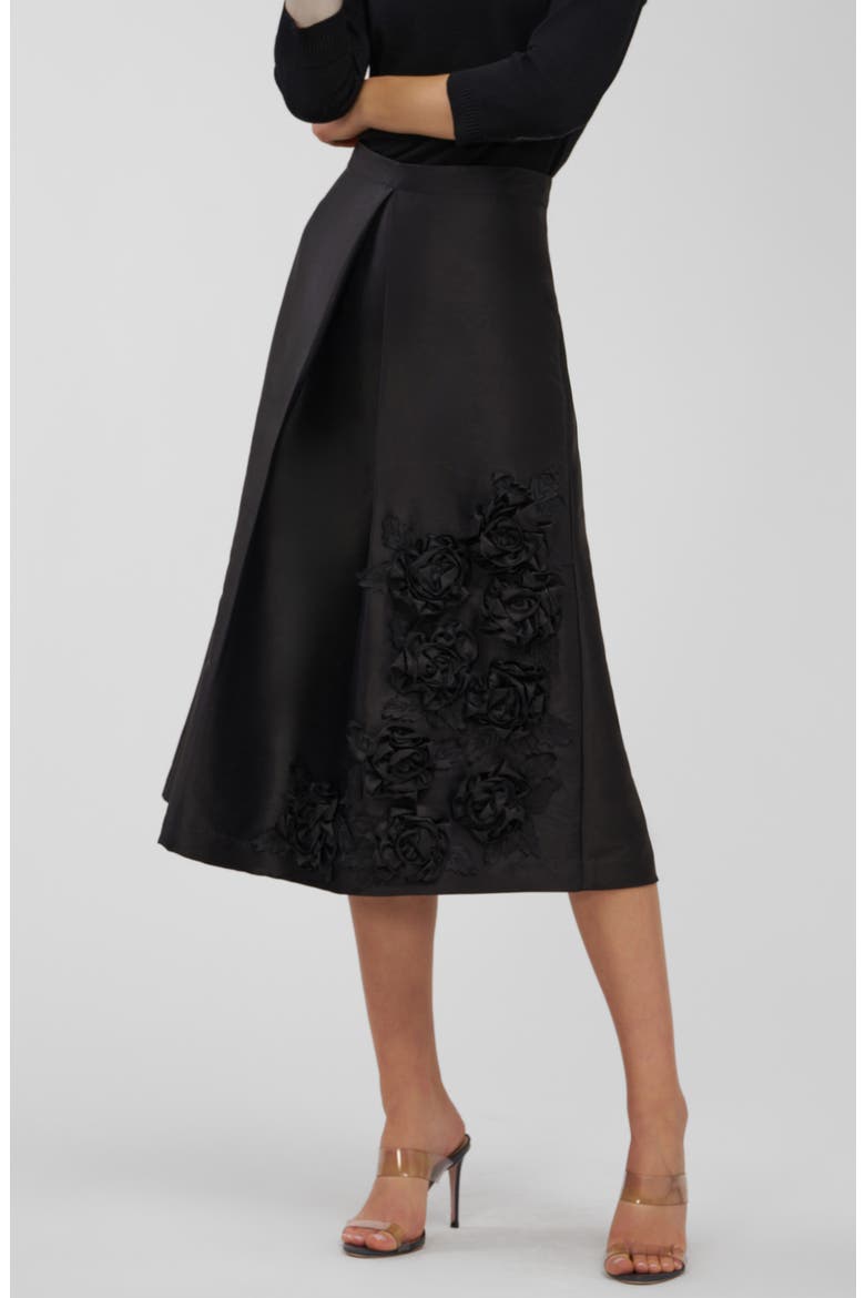 Logan Floral Appliqué Midi Skirt, Alternate, color, BLACK