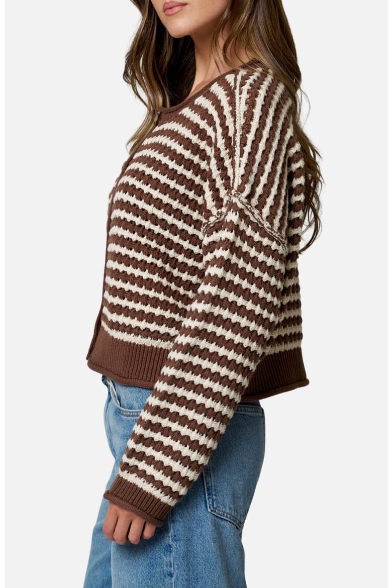 Stripe Cotton Blend Cardigan, Alternate, color, BROWN