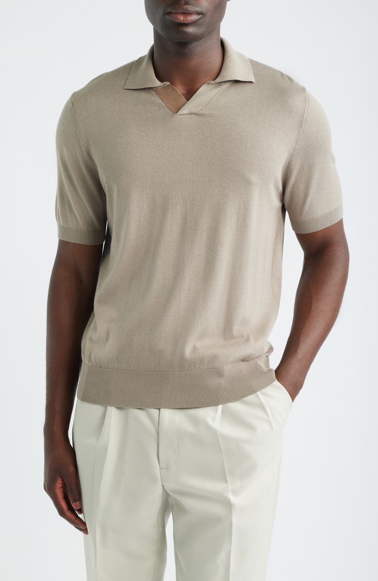Canali Regular Fit Johnny Collar Polo, Main, color, Beige