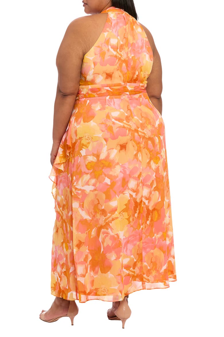 Floral Sleeveless Chiffon Maxi Dress, Alternate, color, PEACH/ YELLOW