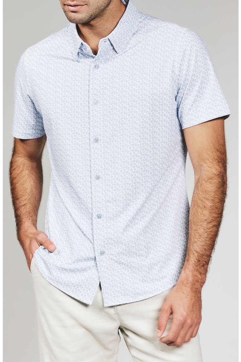 Riley Floral Short Sleeve Performance Button-Up Shirt, Main, color, LIGHT BLUE