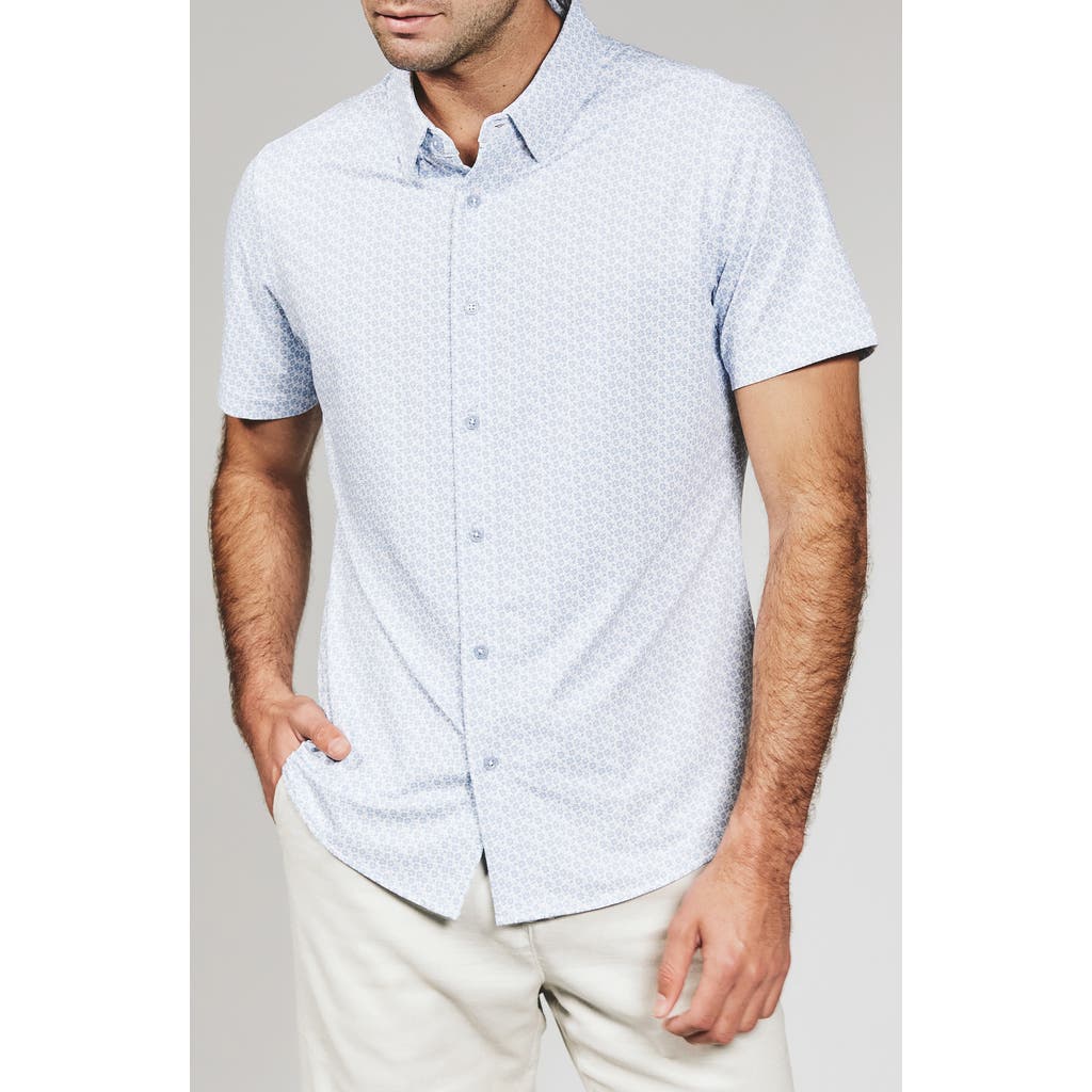 7 Diamonds Riley Floral Short Sleeve Performance Button-up Shirt In Blue