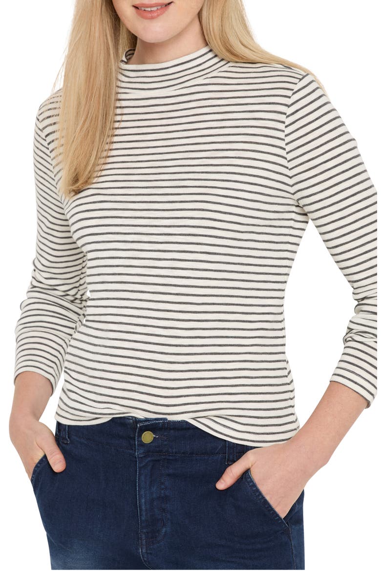 Stripe Long Sleeve Mock Neck T-Shirt, Main, color, CREAM MULTI
