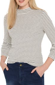 NZT by NIC+ZOE Stripe Long Sleeve Mock Neck T-Shirt