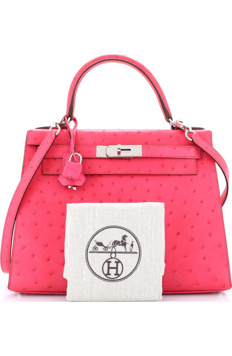 Pre-Owned Hermes Kelly Handbag Pink Ostrich with Palladium Hardware 28, Alternate, color,