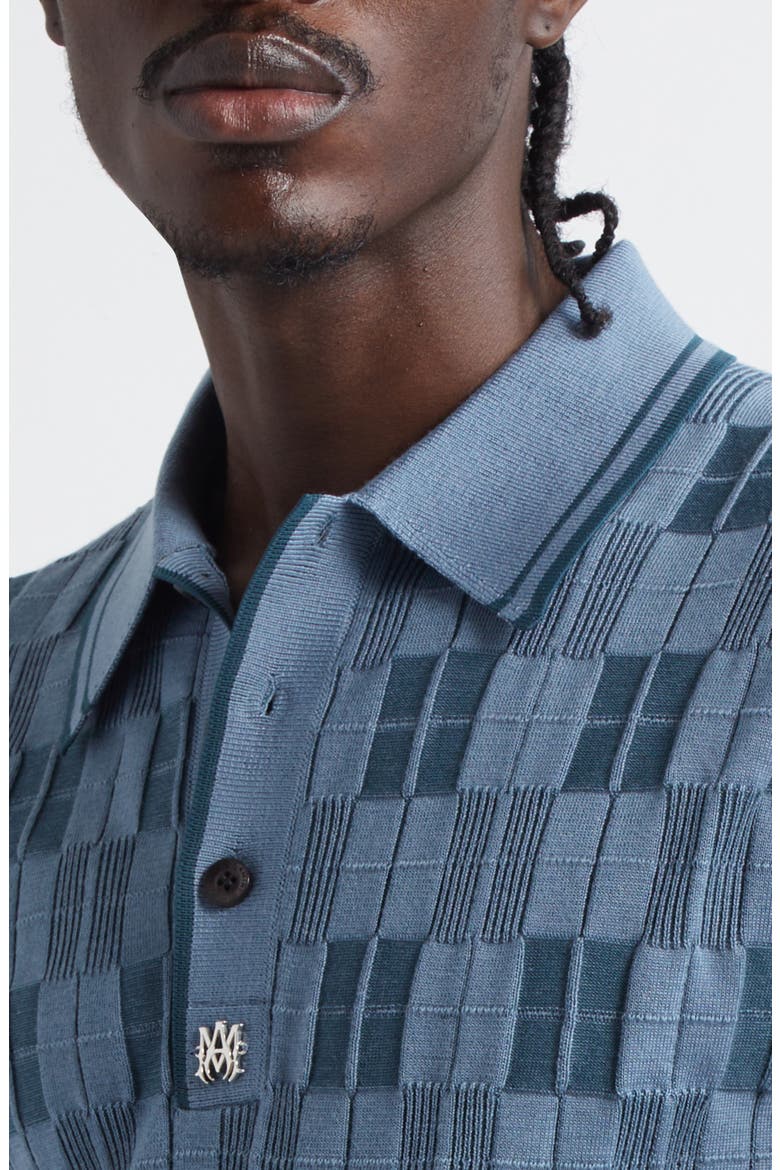 Checkboard Polo, Alternate, color, VINTAGE BLUE