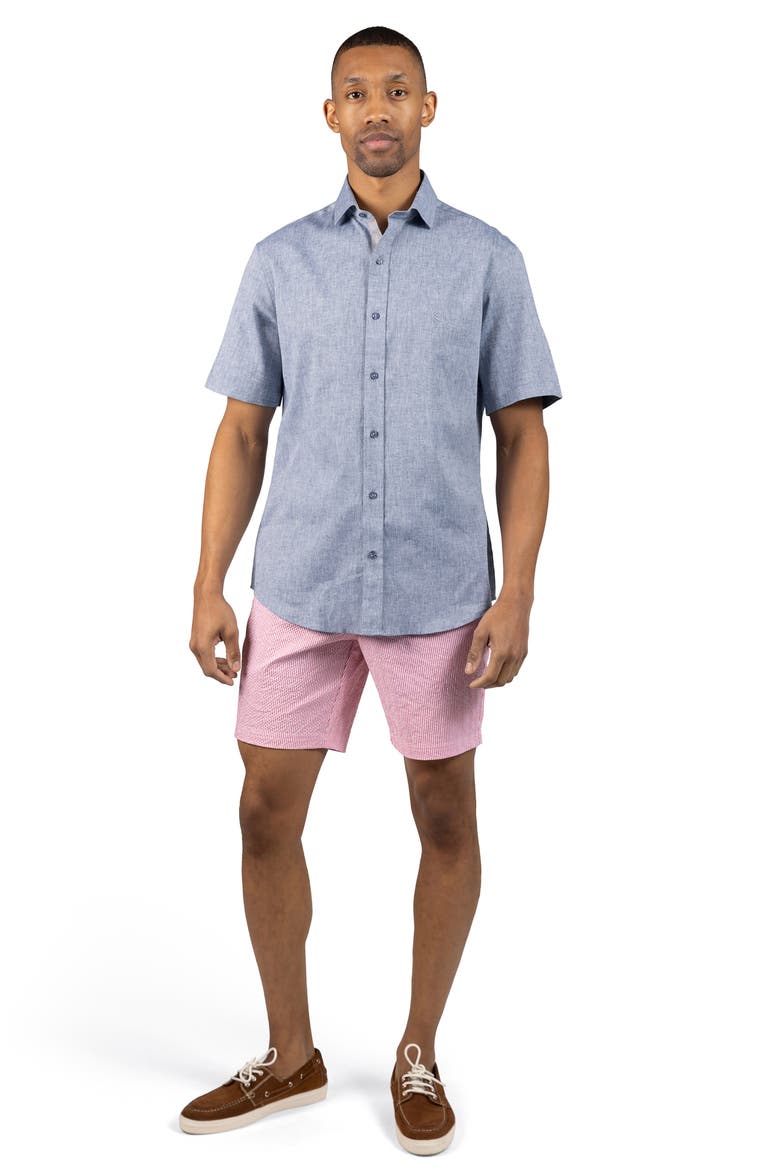 Mélange Linen Blend Button-Up Shirt, Alternate, color, DENIM BLUE